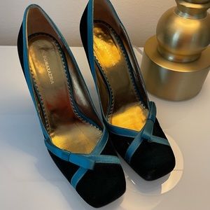 BCBG MAXAZRIA Teal Velvet & Satin Heels